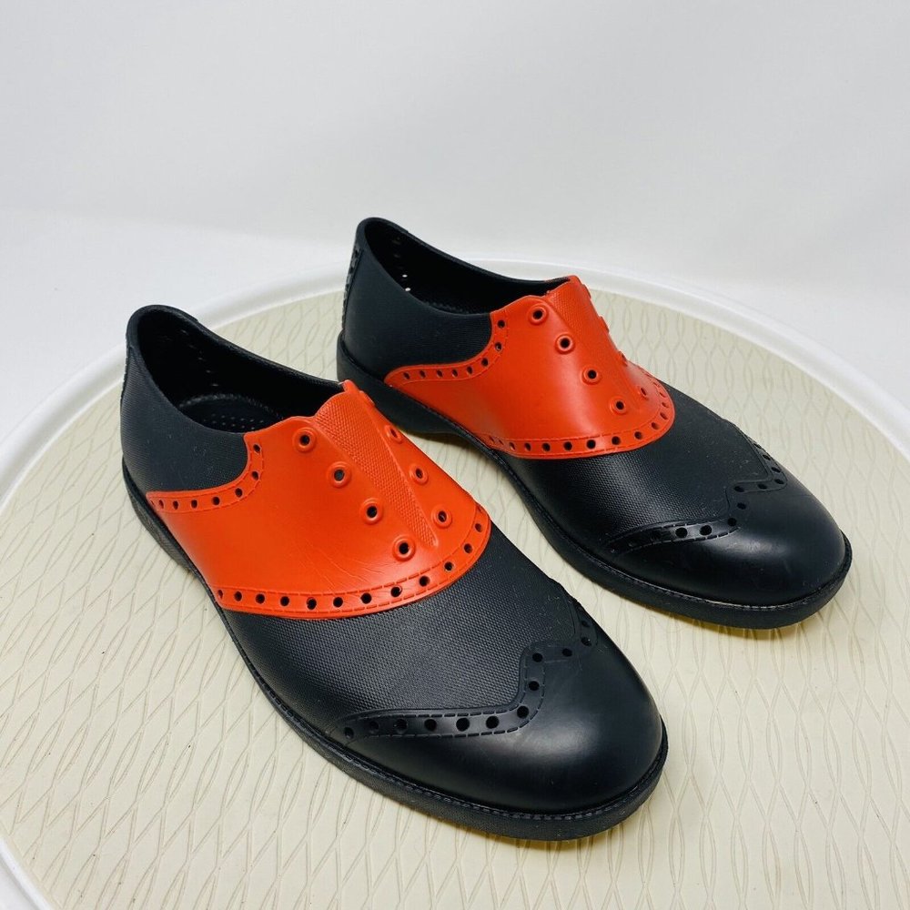 Biion Wingtips Oxford Golf Shoes Men 7 41 Black Red Vegan Spikeless